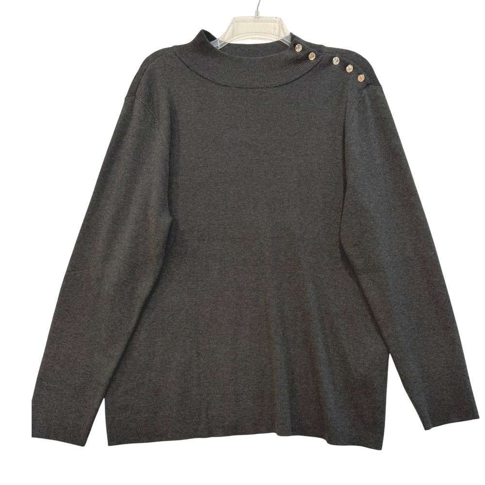 Chico's Ecovero Button Mock Neck Sweater Graphite Heather Gray Size 4 / XXL NEW